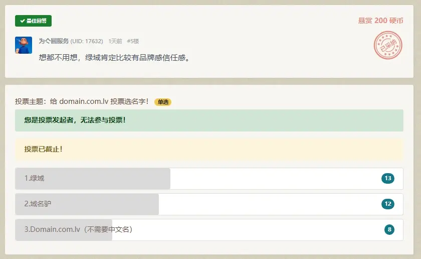 投票已结束，最终确认名称为：绿域！